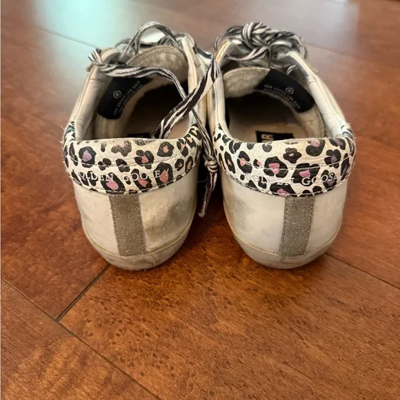 Golden Goose White Sneakers with Glitter Star and Animal Print 7.5 - Picture 2 of 5